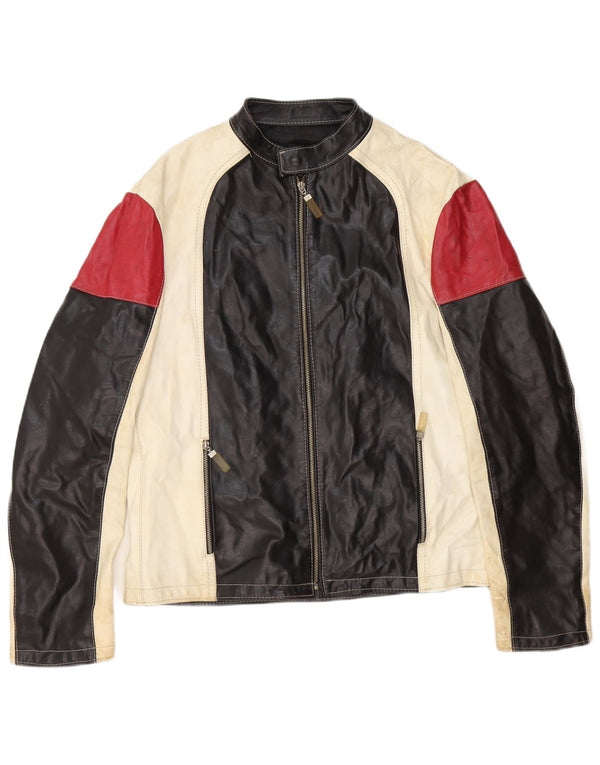 Jaqueta masculina vintage de couro Racer UK 42 XL preto colorblock