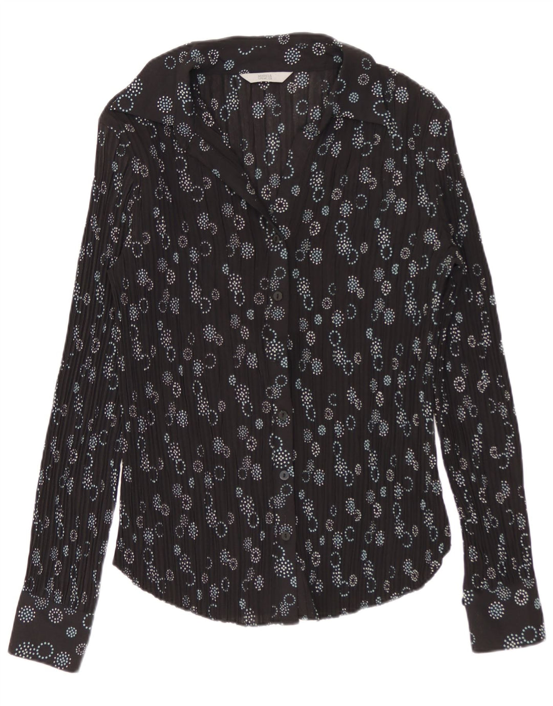 Blusa feminina Marks & Spencer Reino Unido 8 pequena preta geométrica poliéster