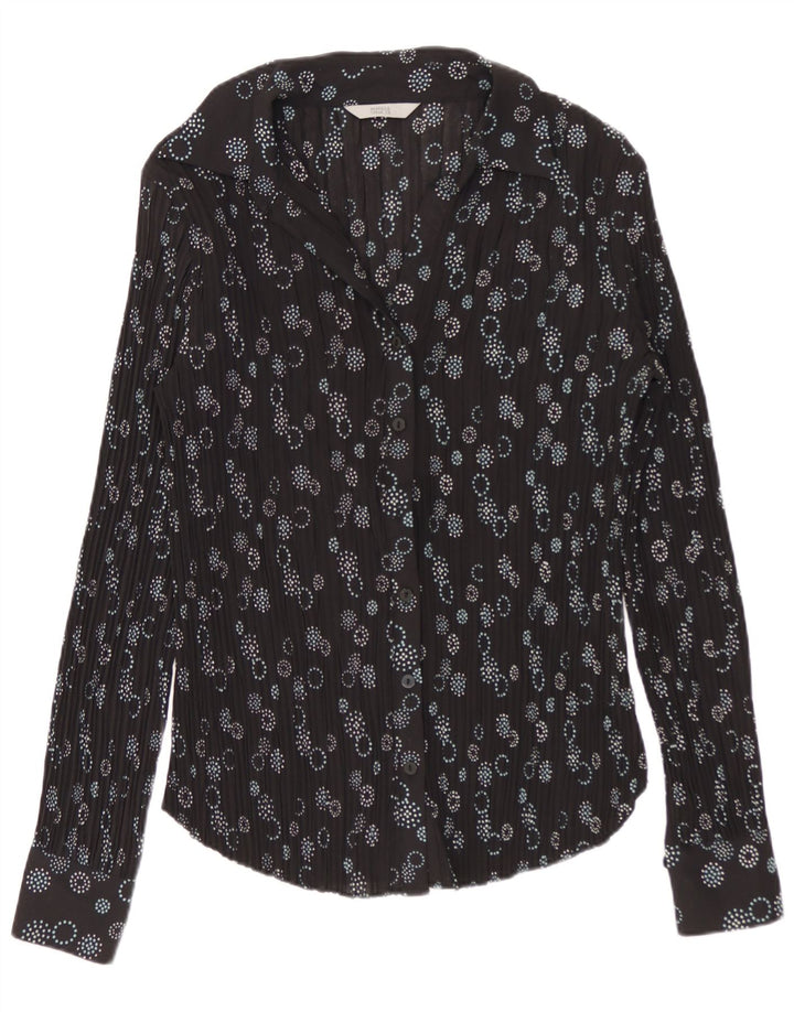 Blusa feminina Marks & Spencer Reino Unido 8 pequena preta geométrica poliéster