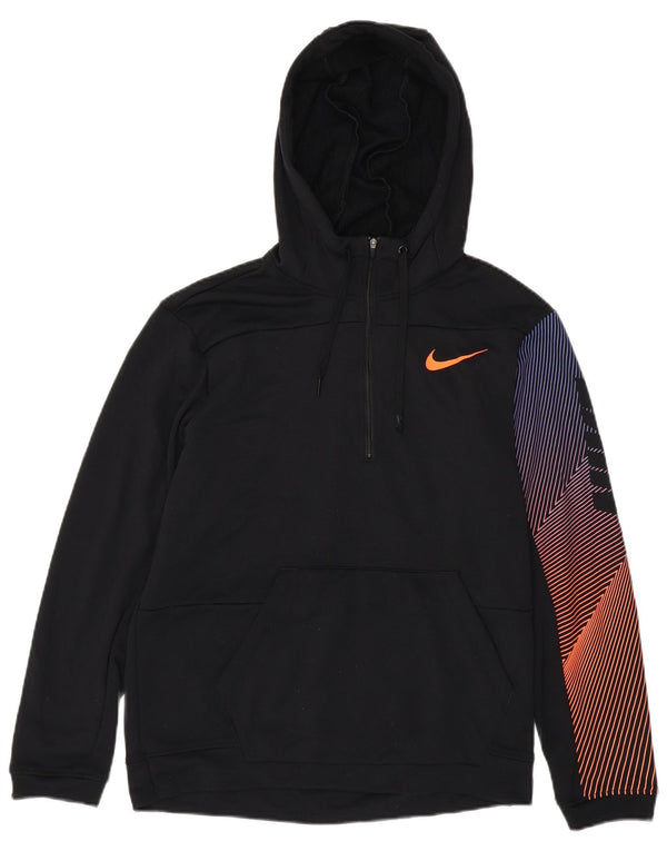 Nike Mens Dri Fit Standard Fit Zip Neck Hoodie Jumper Pequeno Preto Listrado