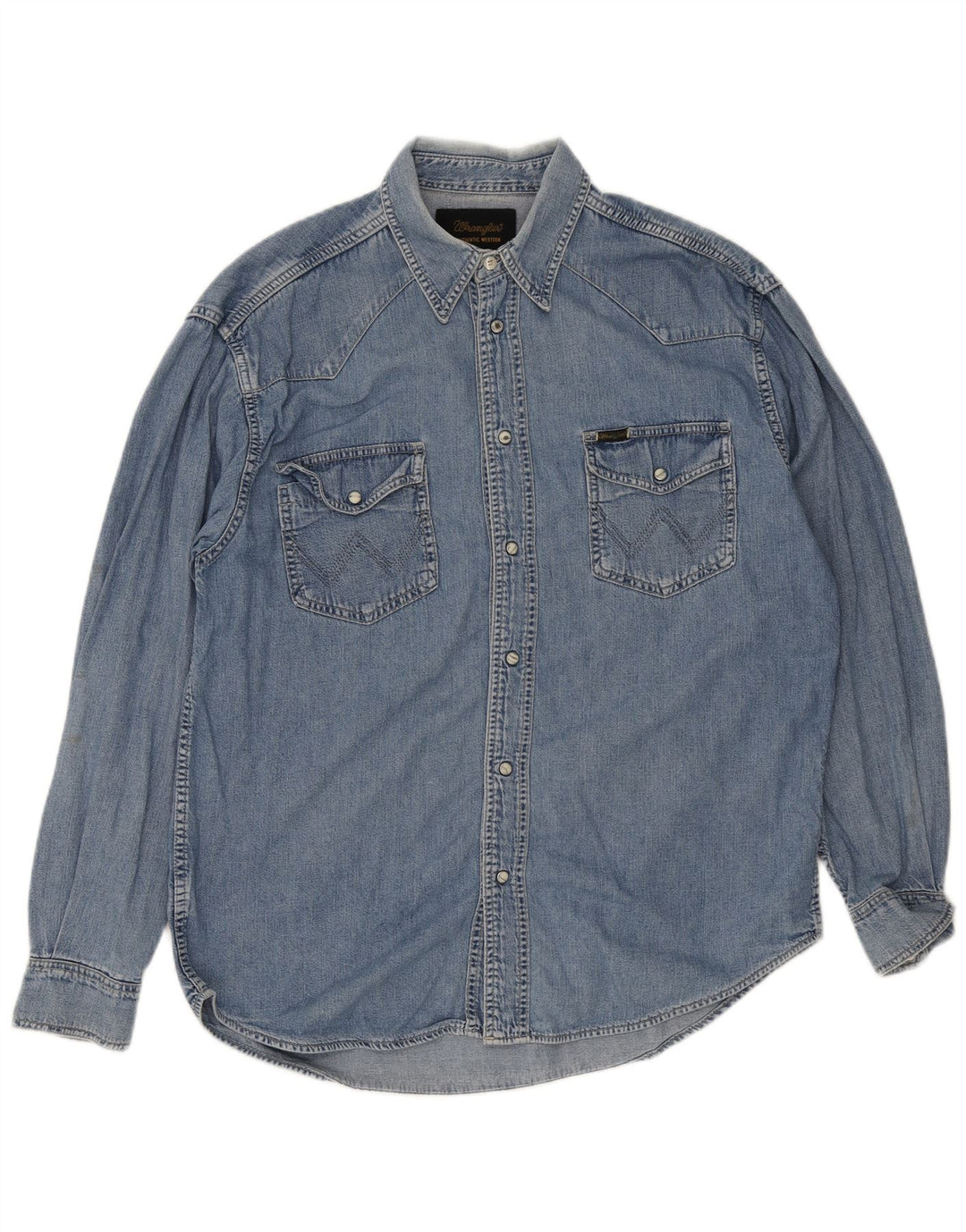 Wrangler Camisa jeans masculina ocidental grande algodão azul