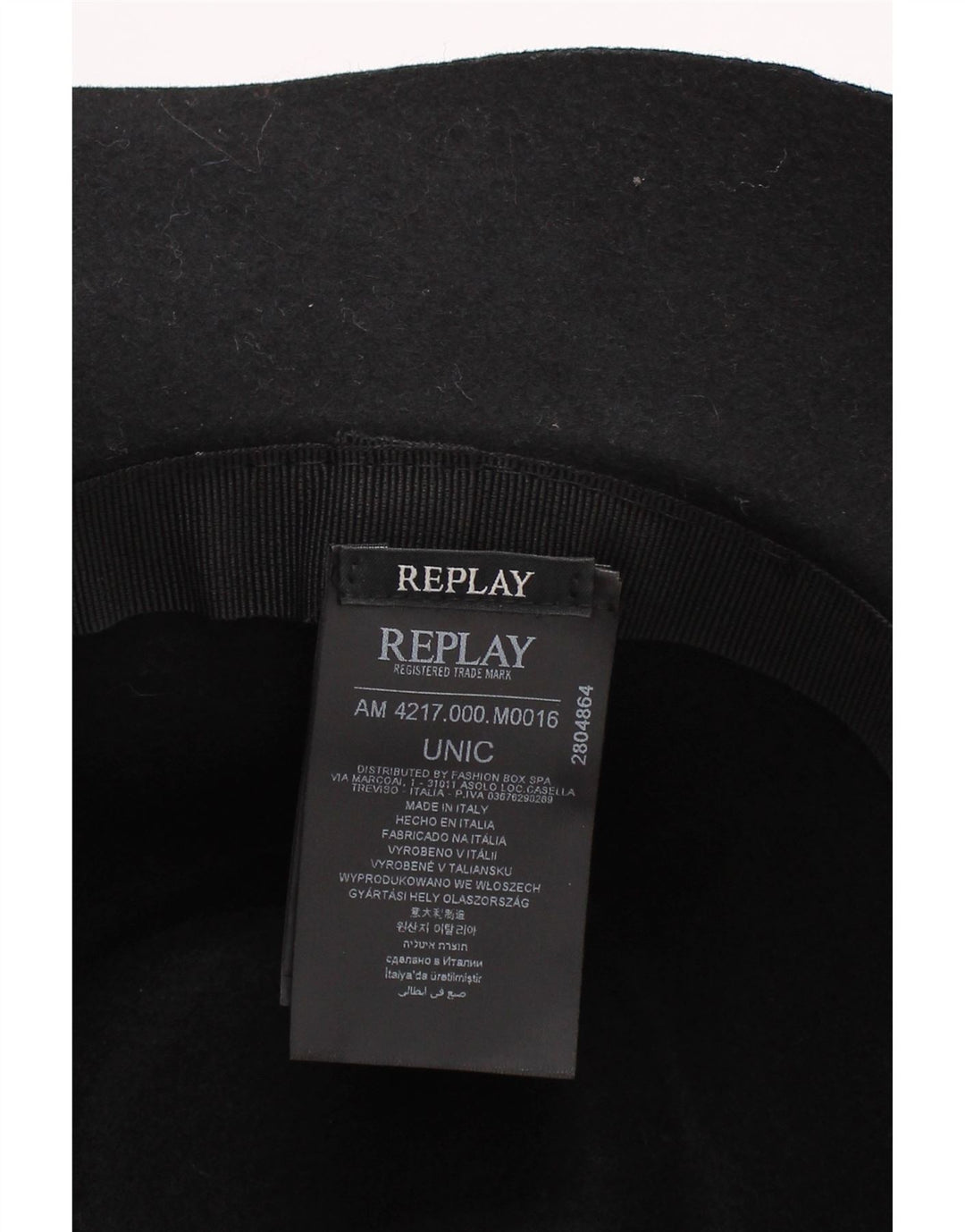 Chapéu Fedora feminino Replay, tamanho único, lã preta, clássico