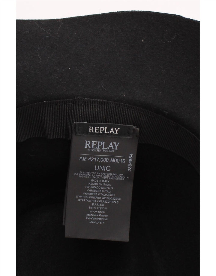 Chapéu Fedora feminino Replay, tamanho único, lã preta, clássico