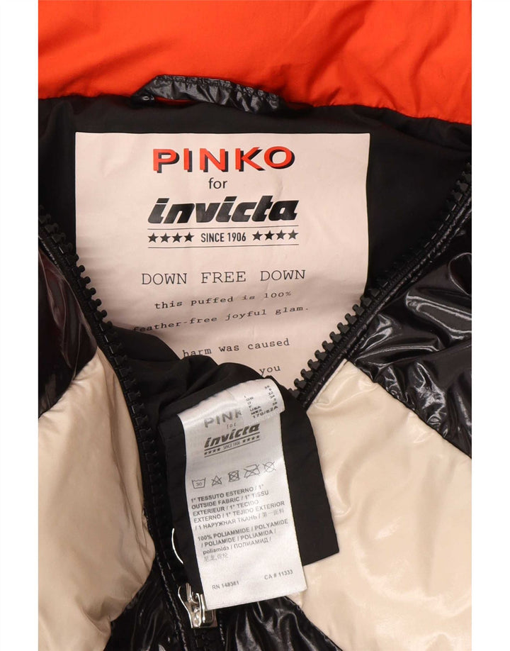 Jaqueta feminina acolchoada gráfica grande Pinko UK 6 XS preto colorblock