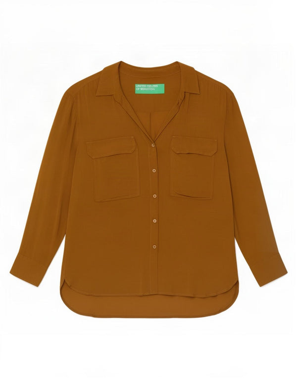 Blusa camisa feminina Benetton Reino Unido 16 grande bege