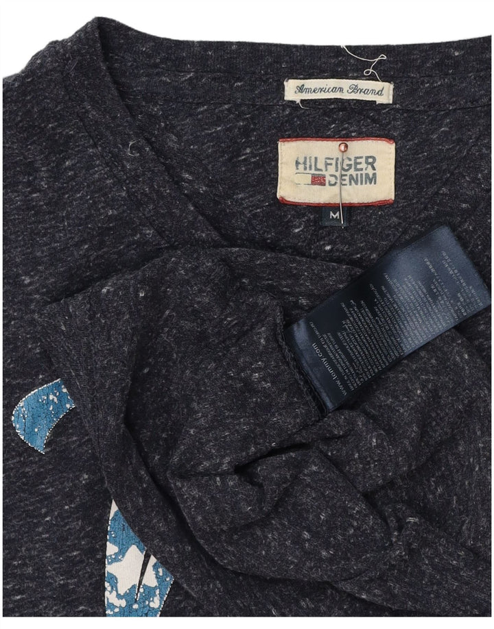 Tommy Hilfiger Camiseta masculina gráfica Top médio poliéster manchado azul marinho