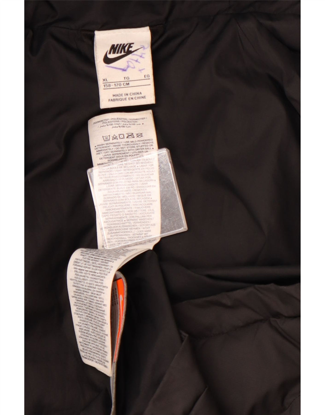 Jaqueta acolchoada com capuz para meninos NIKE 13-14 anos XL preto colorblock poliéster