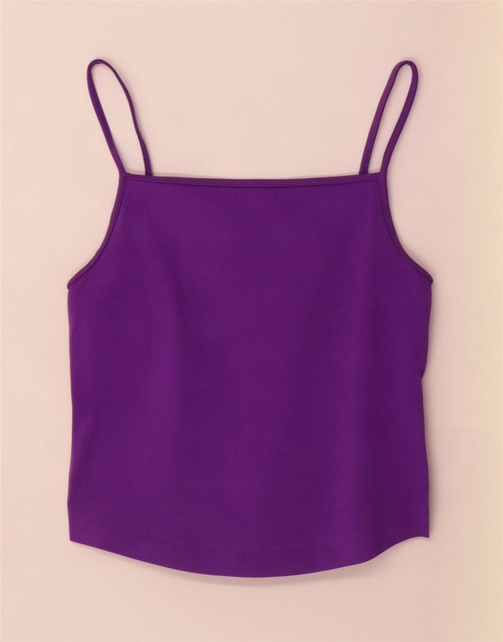 Zara Womens Cami Top UK 14 Grande Algodão Roxo