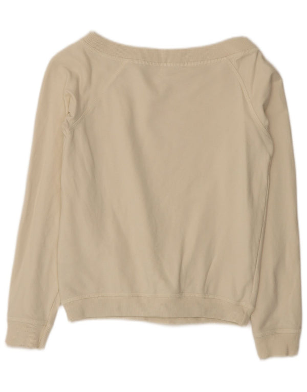 Suéter feminino Benetton cropped UK 10 pequeno algodão bege