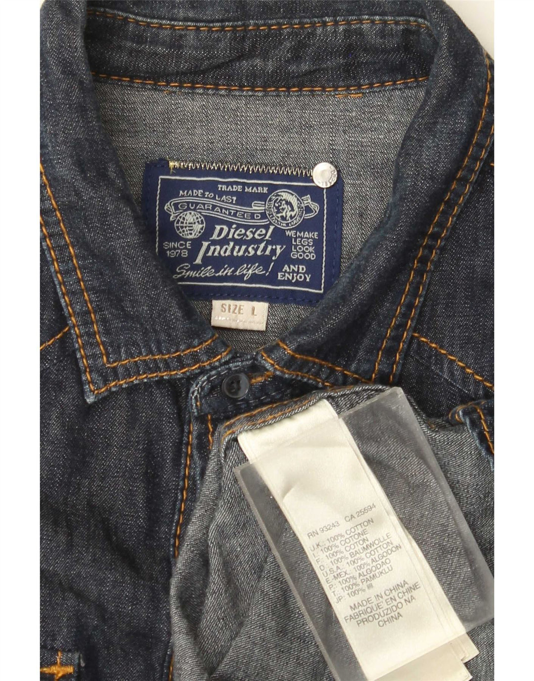 Camisa jeans masculina Diesel grande algodão azul marinho