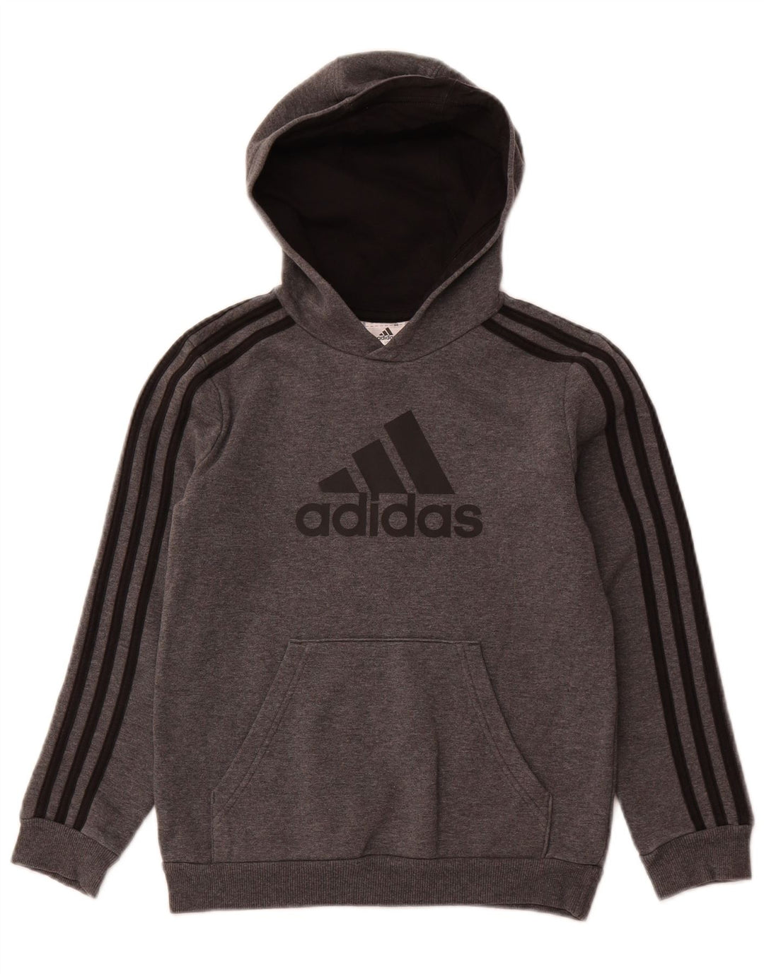 ADIDAS Meninos Graphic Hoodie Jumper 9-10 Anos Cinza Algodão