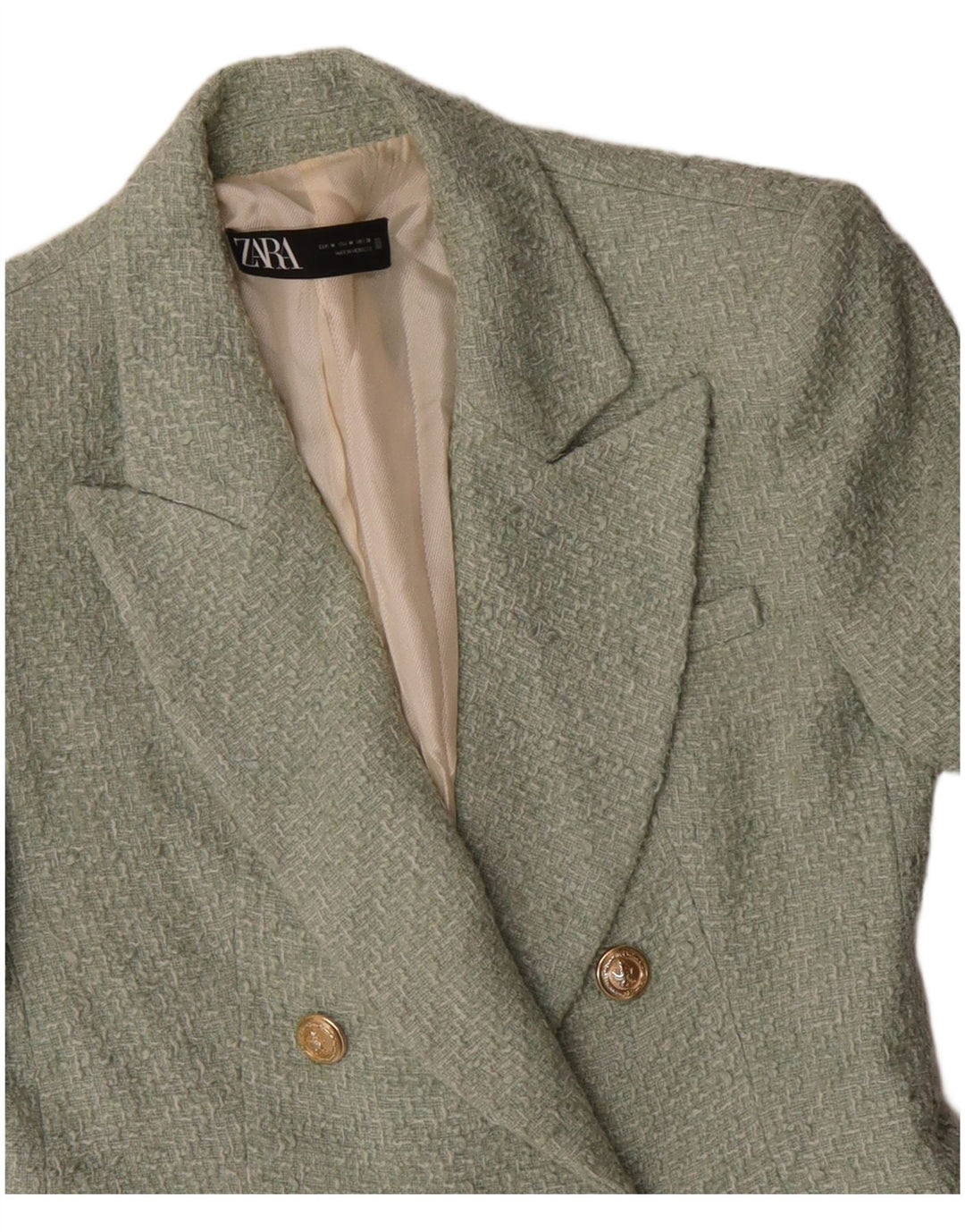 Jaqueta blazer feminina ZARA com peito duplo Reino Unido 12 acrílico verde médio