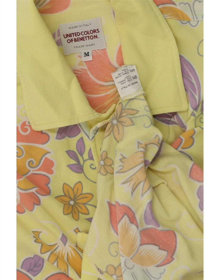 Camisa polo masculina Benetton Regular Fit algodão floral amarelo médio