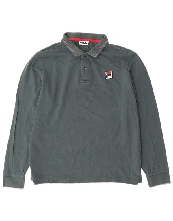 Polo masculino Fila de manga comprida grande algodão azul