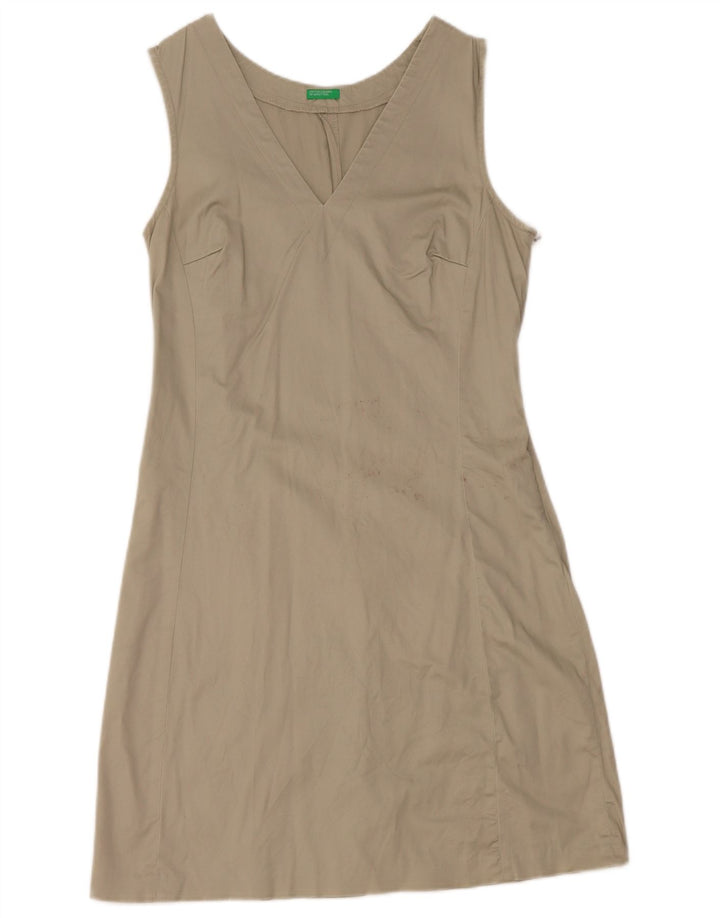 Vestido feminino Benetton sem mangas com bainha UK 12 médio cáqui