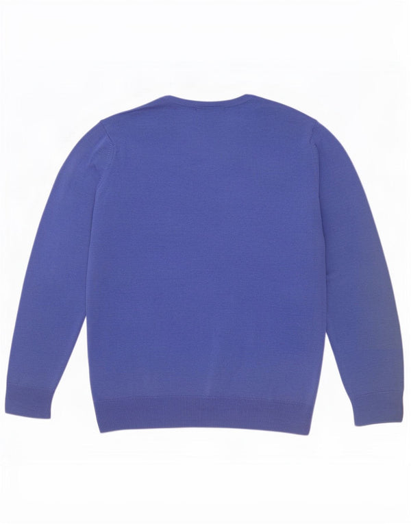 Suéter feminino Marks & Spencer com decote em V Reino Unido 12 lã merino azul médio