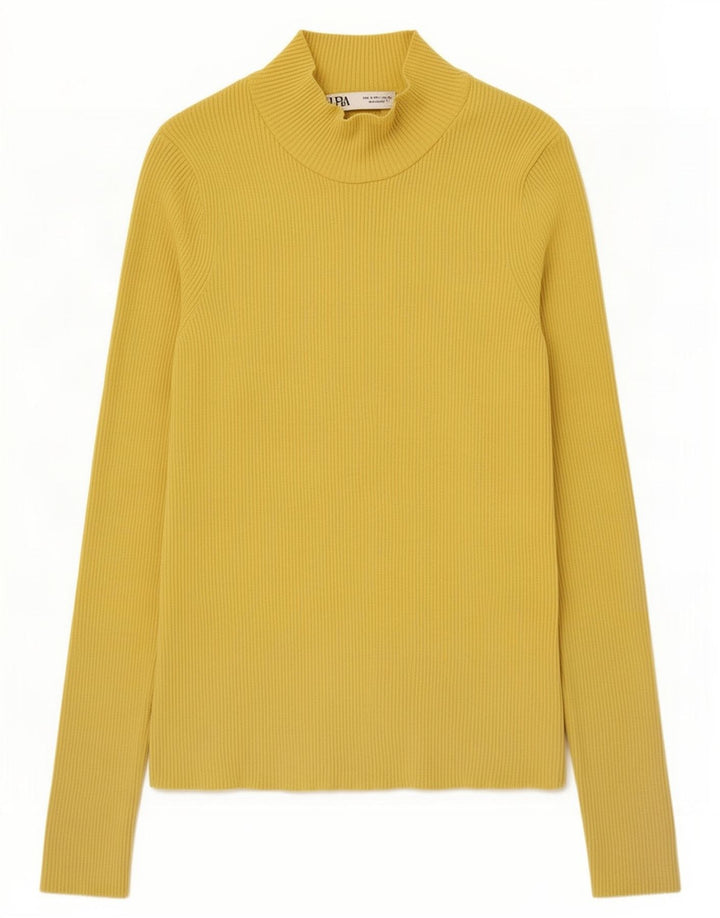 Top feminino Zara manga comprida UK 8 pequeno amarelo poliamida
