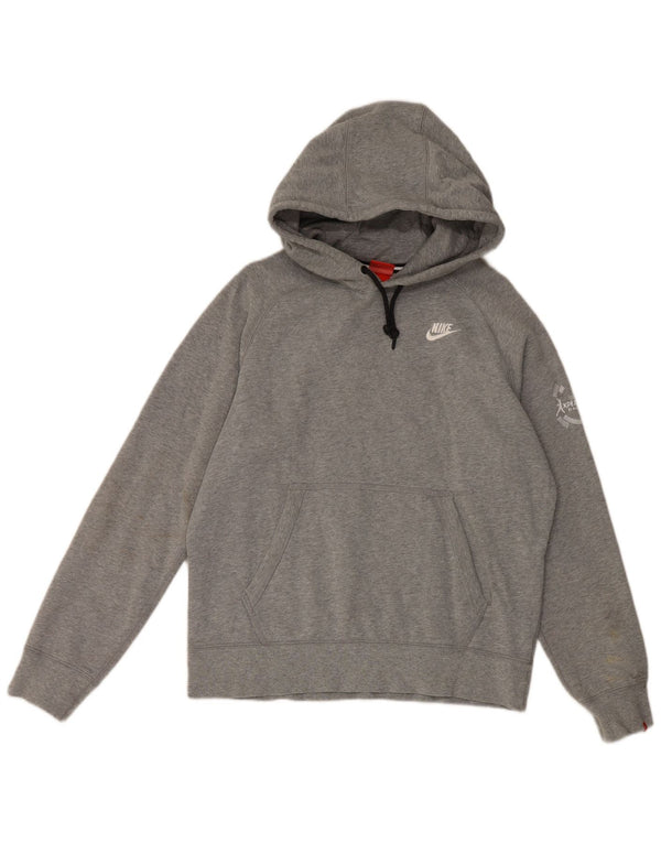 Suéter com capuz gráfico masculino Nike médio cinza algodão manchado