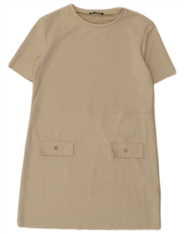 Vestido feminino Zara Shift UK 14 médio off white poliéster