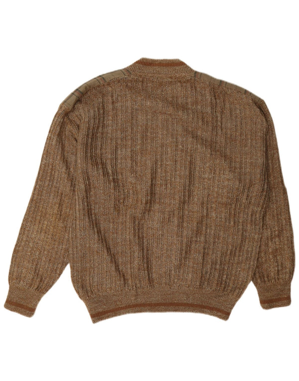 Suéter cardigã masculino vintage reversível Reino Unido 42 XL marrom xadrez