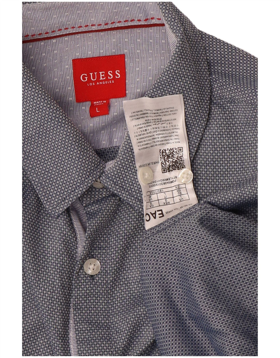Camisa masculina Guess grande algodão geométrico azul