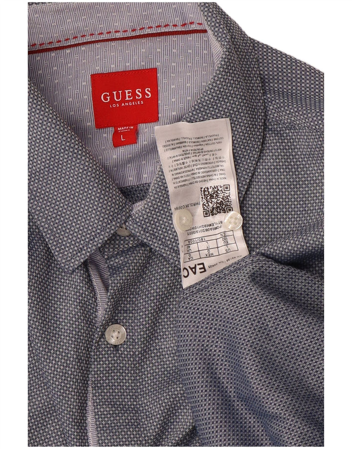 Camisa masculina Guess grande algodão geométrico azul