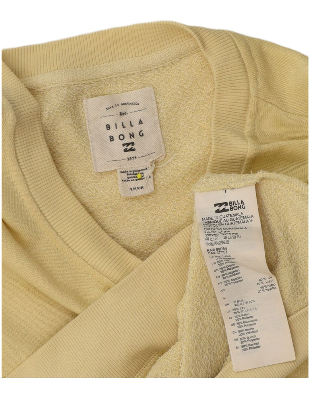 Billabong moletom masculino gráfico jumper pequeno algodão amarelo