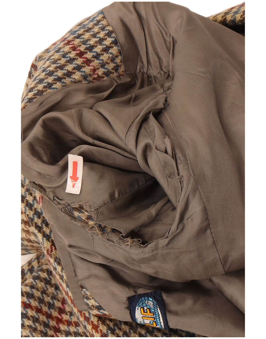 Jaqueta blazer masculina vintage com 2 botões IT 46 lã houndstooth bege pequena