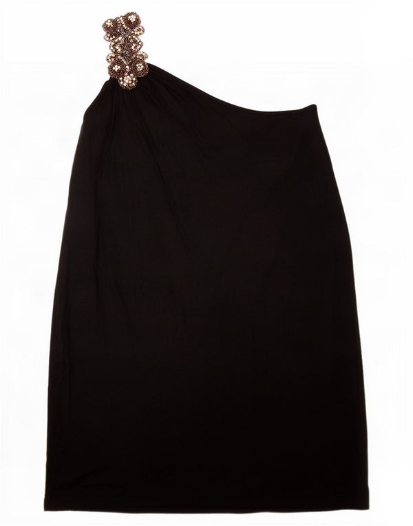 Vestido feminino Topshop de um ombro Reino Unido 12 viscose preta média
