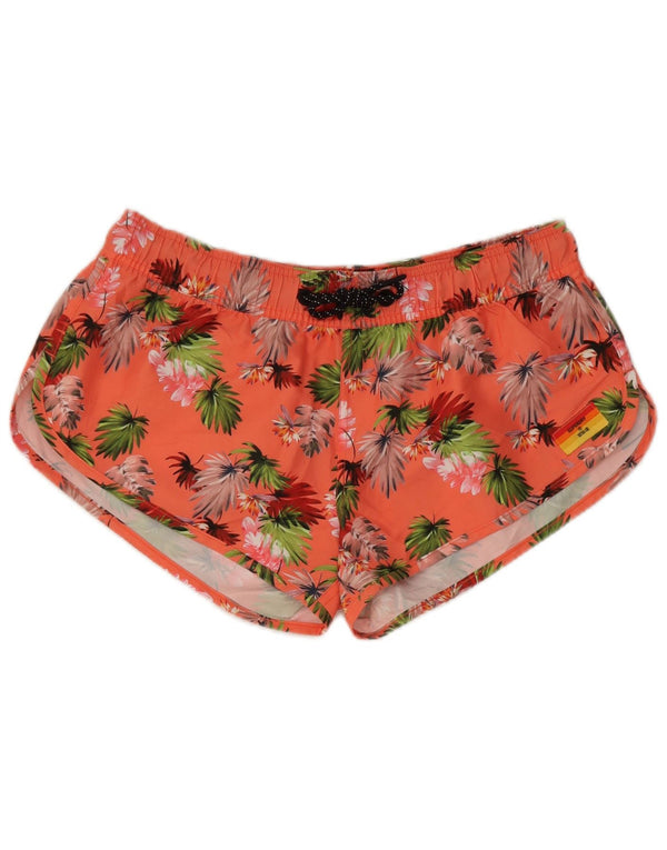 Shorts de natação feminino Superdry UK 12 poliéster floral rosa médio