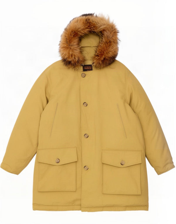 Casaco masculino acolchoado com capuz Woolrich UK 38 algodão bege médio