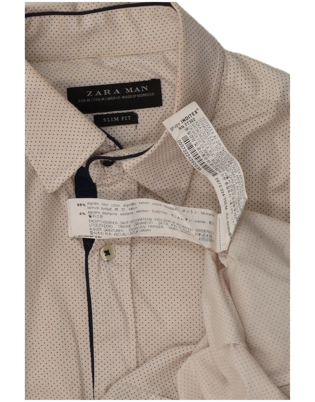 Camisa masculina Zara Slim Fit médio algodão manchado branco