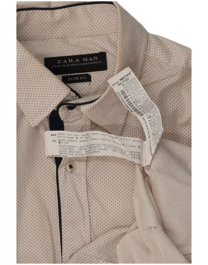 Camisa masculina Zara Slim Fit médio algodão manchado branco