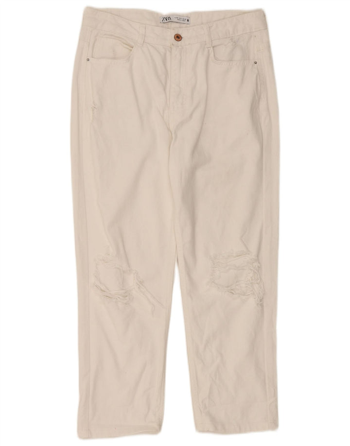 Zara Jeans feminino cortado desgastado UE 38 pequeno W28 L24 algodão branco