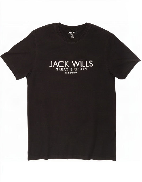 Jack Wills Mens Classic Fit Graphic T-Shirt Top Medium Black Cotton