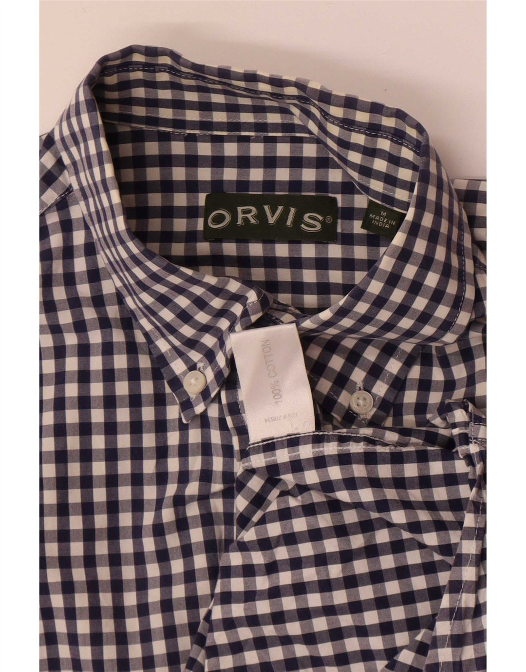 Camisa masculina de manga curta Orvis, algodão guingão azul marinho médio