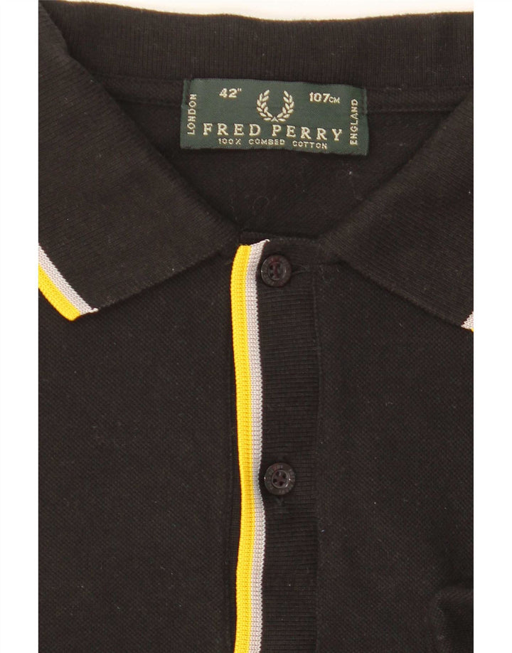 Camisa polo masculina Fred Perry de algodão listrado preto médio