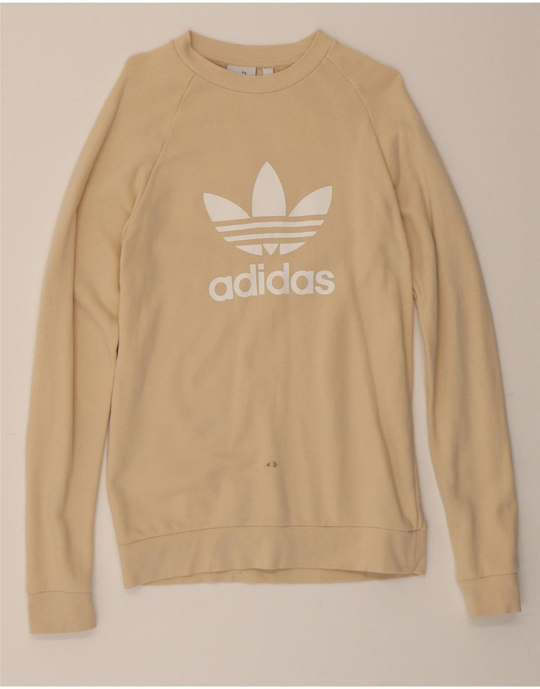 ADIDAS Mens Graphic Sweatshirt Jumper XS Beige Vintage Adidas and Second-Hand Adidas from Messina Hembry 