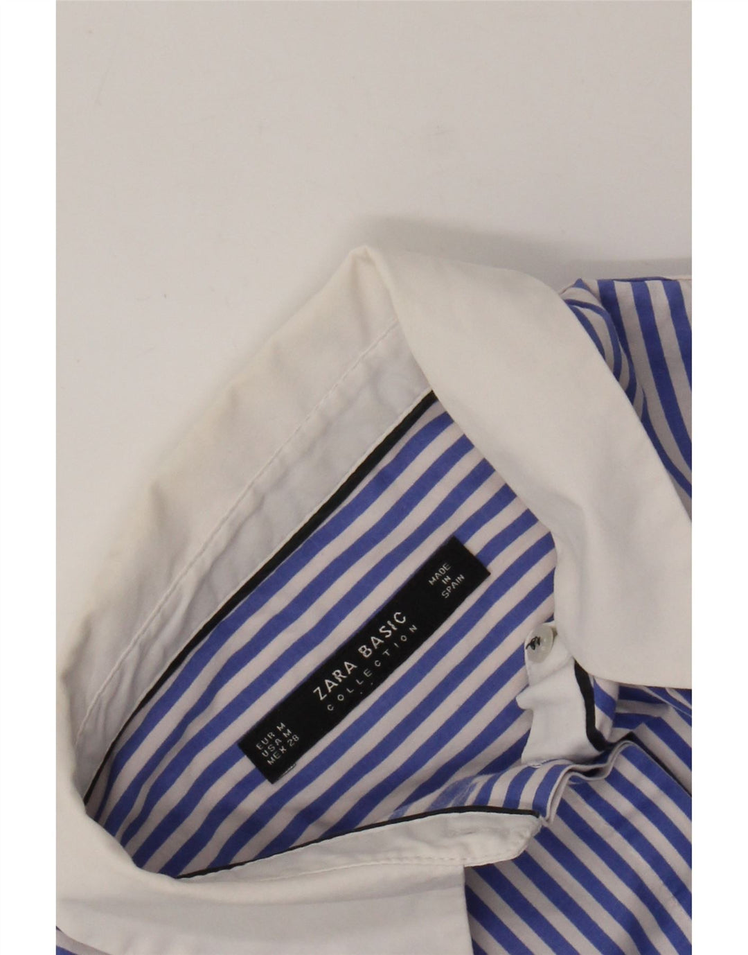 Camisa feminina ZARA UK 12 risca de giz azul médio