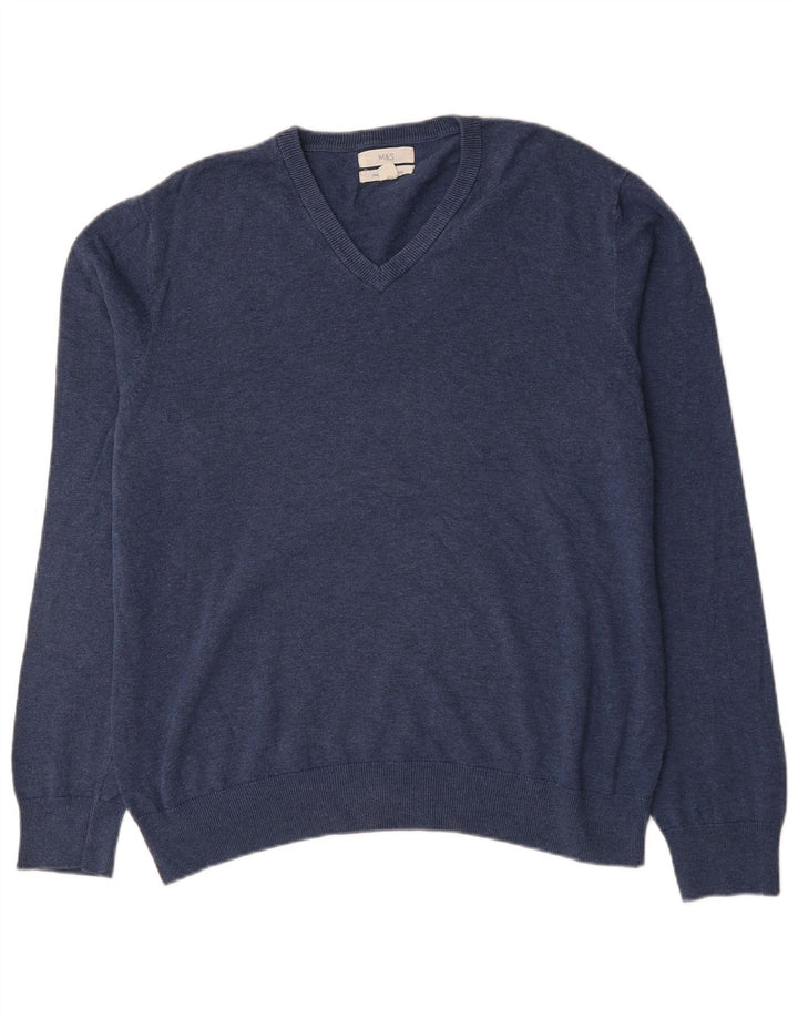 Suéter masculino Marks & Spencer com decote em V XL azul algodão