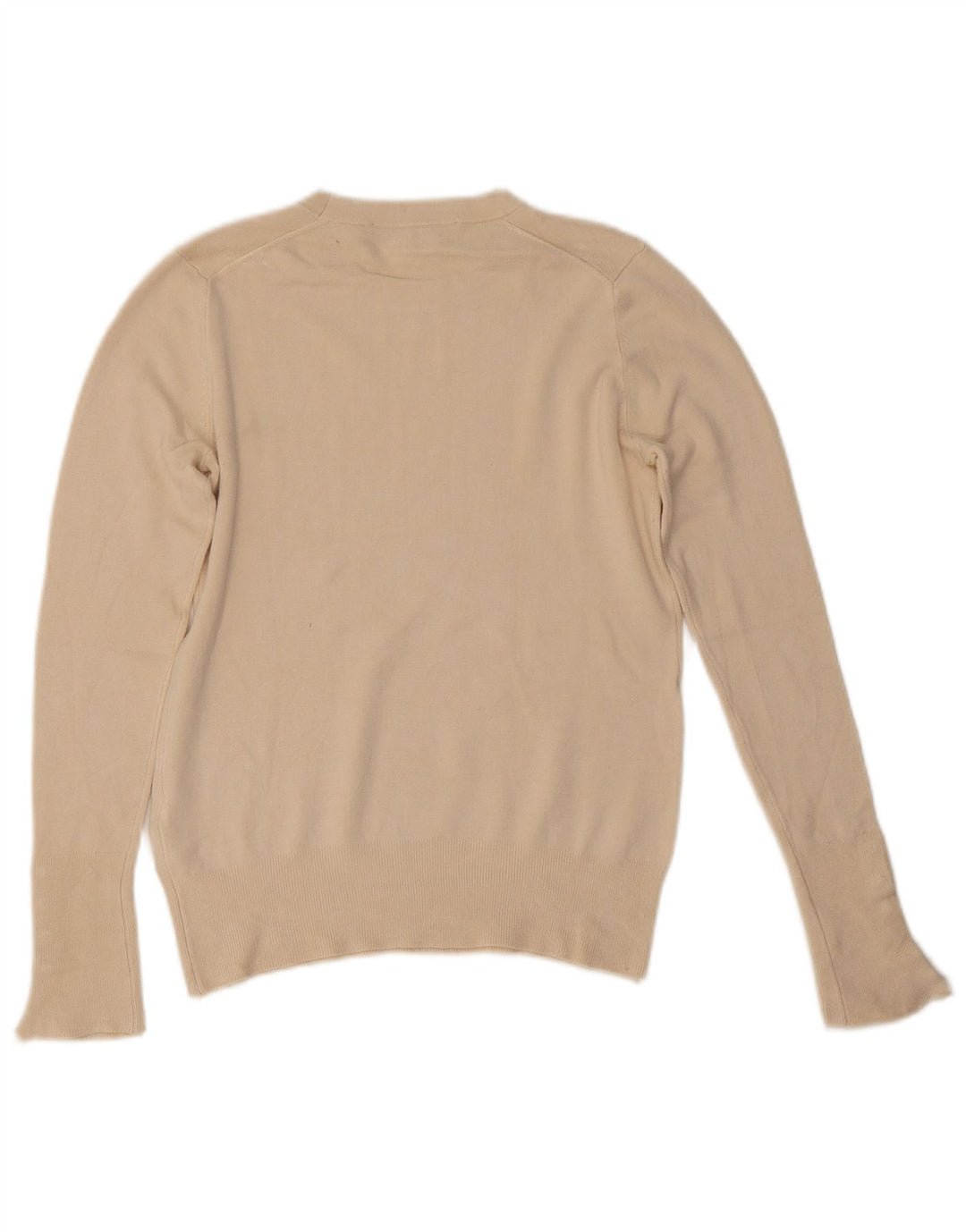 Zara Suéter feminino com gola redonda e viscose UK 12 médio bege