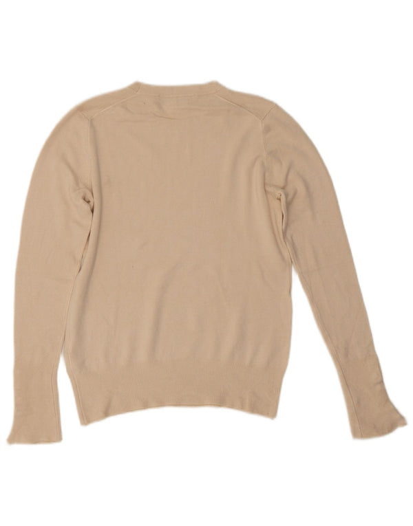 Zara Suéter feminino com gola redonda e viscose UK 12 médio bege