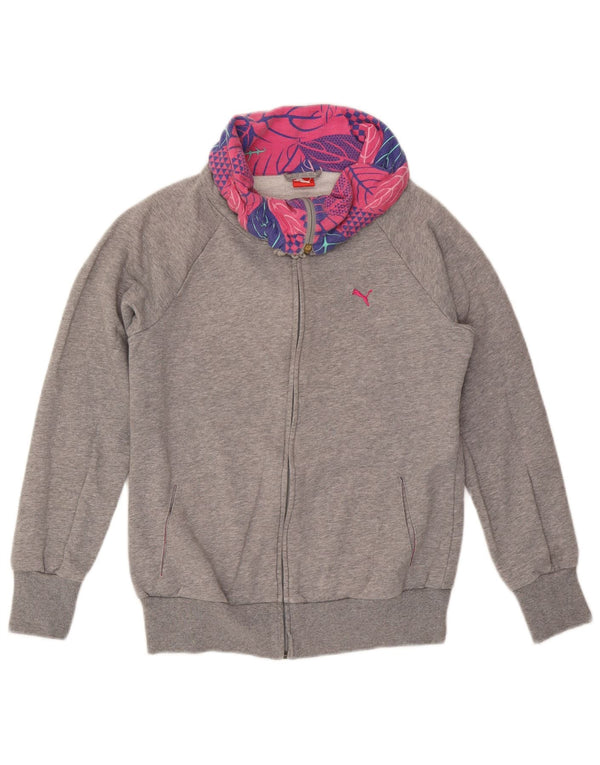 PUMA Womens Tracksuit Top Jacket UK 12 Médio Cinza Floral Algodão