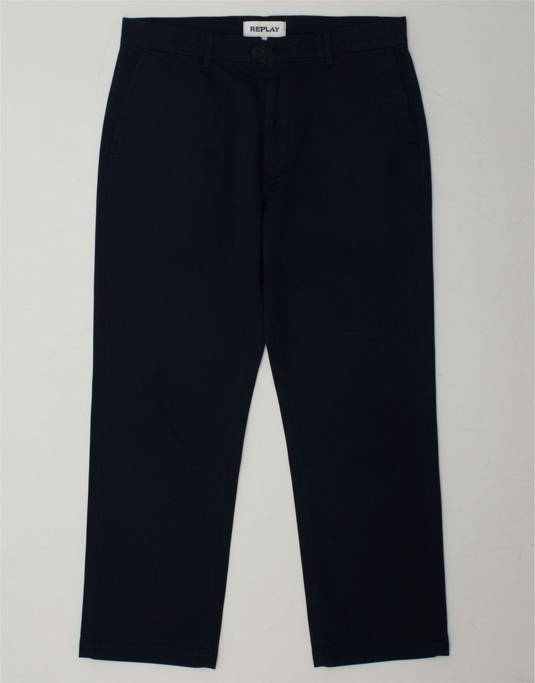 Calça feminina recortada reta REPLAY W28 L25 algodão azul marinho