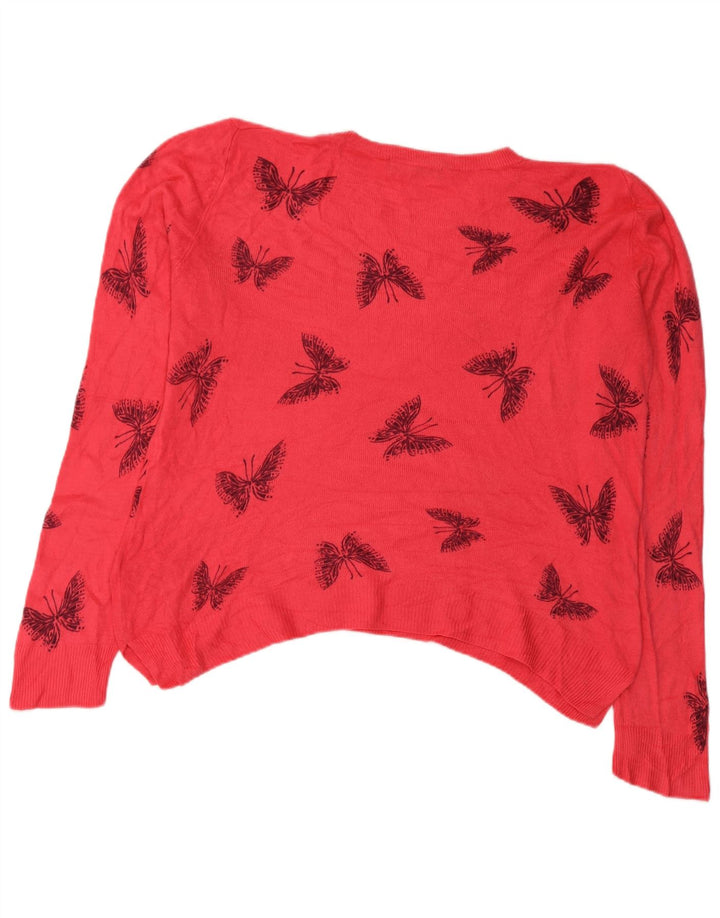 Suéter feminino Marks & Spencer com gola redonda Reino Unido 12 borboleta rosa médio