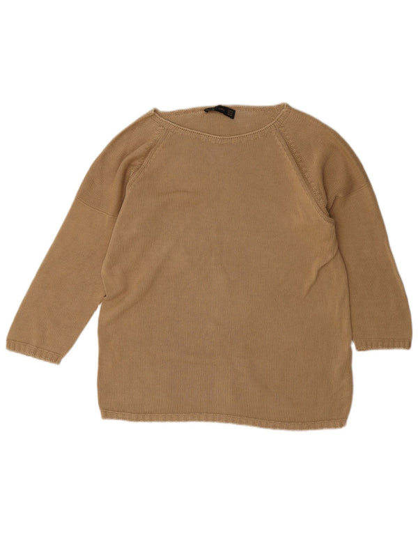 Suéter feminino Zara com gola canoa Reino Unido 14 algodão bege médio
