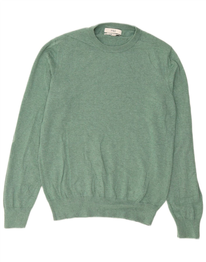Suéter masculino Marks & Spencer com gola redonda, algodão verde médio