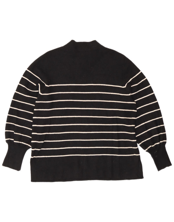 Suéter feminino Marks & Spencer com gola tartaruga Reino Unido 16 listrado preto grande