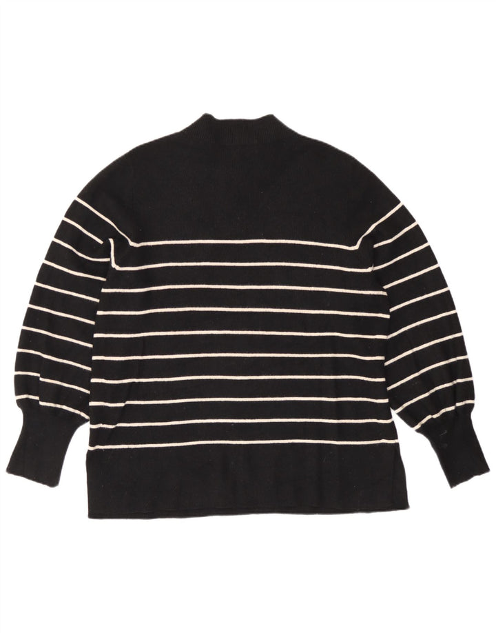 Suéter feminino Marks & Spencer com gola tartaruga Reino Unido 16 listrado preto grande
