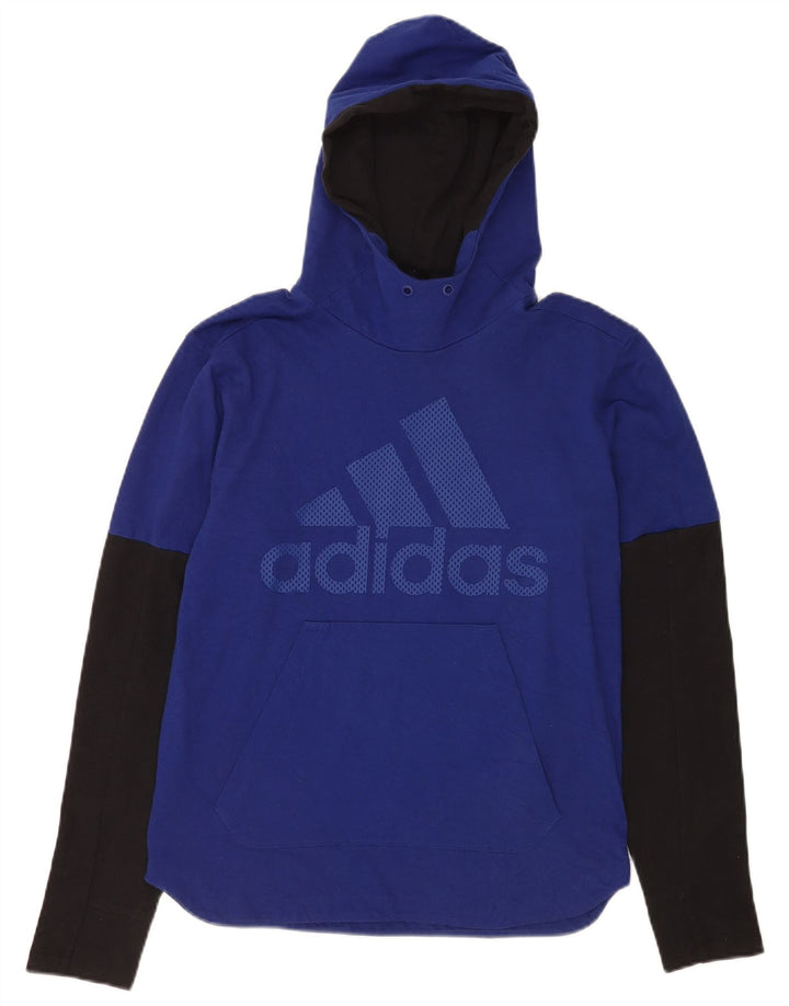 Adidas masculino com capuz gráfico top manga longa pequeno azul colorblock